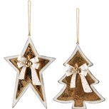 Dekoratief | Hanger ster/boom, goud/wit, metaal, 16x12x3cm, set van 2 stuks | A215760 Dekoratief | Hanger ster/boom, goud/wit, metaal, 16x12x3cm, set van 2 stuks | A215760