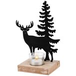 Dekoratief | Theelichthouder m/rendier, zwart, hout/fluweel, 14x10x23cm | A215789 Dekoratief | Theelichthouder m/rendier, zwart, hout/fluweel, 14x10x23cm | A215789