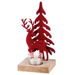 Dekoratief | Theelichthouder m/rendier, rood, hout/fluweel, 14x10x23cm | A215790 Dekoratief | Theelichthouder m/rendier, rood, hout/fluweel, 14x10x23cm | A215790