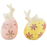 Dekoratief | Konijn keramiek op ei, roze/geel, 8x7x12cm, set van 2 stuks | A200123 Dekoratief | Konijn keramiek op ei, roze/geel, 8x7x12cm, set van 2 stuks | A200123