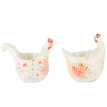 Dekoratief | Eierdopje kip dolomiet, wit m/bloemen, 10x7x9cm, set van 2 stuks | A200468 Dekoratief | Eierdopje kip dolomiet, wit m/bloemen, 10x7x9cm, set van 2 stuks | A200468