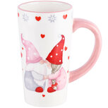 Dekoratief | Mok hoog m/gnoompjes, wit/rood/roze, keramiek, 15x9x16cm | A220401 Dekoratief | Mok hoog m/gnoompjes, wit/rood/roze, keramiek, 15x9x16cm | A220401