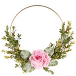 Dekoratief | Krans m/bloem, roze/groen, naturel/metaal, 28x28x6cm | A220737 Dekoratief | Krans m/bloem, roze/groen, naturel/metaal, 28x28x6cm | A220737