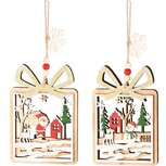 Dekoratief | Hanger cadeautje m/santa/sneeuwman, hout, 10x15cm, set van 2 stuks | A225065 Dekoratief | Hanger cadeautje m/santa/sneeuwman, hout, 10x15cm, set van 2 stuks | A225065