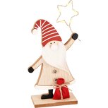 Dekoratief | Santa m/ster, rood/naturel, hout, LED, 13x6x28cm | A225069 Dekoratief | Santa m/ster, rood/naturel, hout, LED, 13x6x28cm | A225069