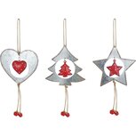 Dekoratief | Hanger hart/boom/ster, grijs/rood, metaal, 29x11x1cm, set van 3 stuks | A225146 Dekoratief | Hanger hart/boom/ster, grijs/rood, metaal, 29x11x1cm, set van 3 stuks | A225146