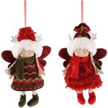 Dekoratief | Hanger winterkindje, rood/groen, stof, 14x22cm, set van 2 stuks | A225298 Dekoratief | Hanger winterkindje, rood/groen, stof, 14x22cm, set van 2 stuks | A225298