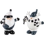 Dekoratief | Santa/sneeuwman, wit/blauw, keramiek, 10x7x11cm, set van 2 stuks | A225356 Dekoratief | Santa/sneeuwman, wit/blauw, keramiek, 10x7x11cm, set van 2 stuks | A225356