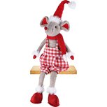 Dekoratief | Muis m/salopetje, rood/wit, textiel, 25x15x58cm | A225477 Dekoratief | Muis m/salopetje, rood/wit, textiel, 25x15x58cm | A225477