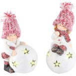Dekoratief | Winterkind met sneeuwbal, keramiek, LED, 11x8x15cm, set van 2 stuks | A225575 Dekoratief | Winterkind met sneeuwbal, keramiek, LED, 11x8x15cm, set van 2 stuks | A225575