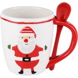 Dekoratief | Mok m/lepel 'Santa', wit/rood, dolomiet, 13x10x11cm | A225583 Dekoratief | Mok m/lepel 'Santa', wit/rood, dolomiet, 13x10x11cm | A225583