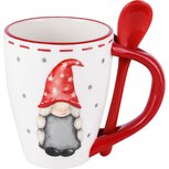 Dekoratief | Mok m/lepel m/santagnoompje, wit/rood, dolomiet, 12x8x10cm | A225588 Dekoratief | Mok m/lepel m/santagnoompje, wit/rood, dolomiet, 12x8x10cm | A225588