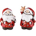 Dekoratief | Santa m/ster, theelichthouder, keramiek, 12x10x16cm, set van 2 stuks | A225602 Dekoratief | Santa m/ster, theelichthouder, keramiek, 12x10x16cm, set van 2 stuks | A225602
