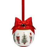 Dekoratief | Hanger bal m/notenkrakers, rood/wit, dolomiet, 8x8x10cm | A225644 Dekoratief | Hanger bal m/notenkrakers, rood/wit, dolomiet, 8x8x10cm | A225644