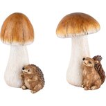 Dekoratief | Paddenstoel m/vos/egel, beige/bruin, resina, 12x9x17cm, set van 2 stuks | A225725 Dekoratief | Paddenstoel m/vos/egel, beige/bruin, resina, 12x9x17cm, set van 2 stuks | A225725