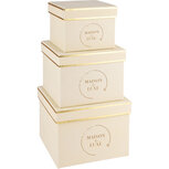 Dekoratief | Set 3 dozen vierkant, 'Maison De Luxe', beige, 18x18x14cm | A225888 Dekoratief | Set 3 dozen vierkant, 'Maison De Luxe', beige, 18x18x14cm | A225888