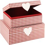 Dekoratief | Set 2 dozen rechthoek m/hart, rood/wit geruit, 26x18x10cm | A225897 Dekoratief | Set 2 dozen rechthoek m/hart, rood/wit geruit, 26x18x10cm | A225897