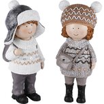Dekoratief | Winterkindje m/muts, beige/grijs, resina, 9x8x19cm, set van 2 stuks | A225913 Dekoratief | Winterkindje m/muts, beige/grijs, resina, 9x8x19cm, set van 2 stuks | A225913