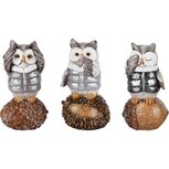 Dekoratief | Uiltje op noot 'horen/zien/zwijgen', resina, 6x5x12cm, set van 3 stuks | A225922 Dekoratief | Uiltje op noot 'horen/zien/zwijgen', resina, 6x5x12cm, set van 3 stuks | A225922