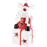 Dekoratief | Rendier op doosje, wit/rood, dolomiet, LED, 7x6x14cm | A225949 Dekoratief | Rendier op doosje, wit/rood, dolomiet, LED, 7x6x14cm | A225949