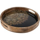 Dekoratief | Dienblad rond 'Mandala', zwart/goud, hout, 34x34x5cm | A228092 Dekoratief | Dienblad rond 'Mandala', zwart/goud, hout, 34x34x5cm | A228092