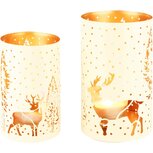 Dekoratief | Set 2 Waxinelichthouders 'Mighty Deer', wit/goud, metaal, 14x14x25cm | A228292 Dekoratief | Set 2 Waxinelichthouders 'Mighty Deer', wit/goud, metaal, 14x14x25cm | A228292