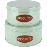 Dekoratief | Set 2 bewaardozen 'Biscuits', munt/wit, metaal, 20x20x9cm | A228205 Dekoratief | Set 2 bewaardozen 'Biscuits', munt/wit, metaal, 20x20x9cm | A228205