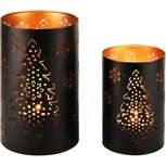Dekoratief | Set 2 Waxinelichthouders 'Christmas Tree', zwart/goud, metaal, 15x15x20cm | A228321 Dekoratief | Set 2 Waxinelichthouders 'Christmas Tree', zwart/goud, metaal, 15x15x20cm | A228321