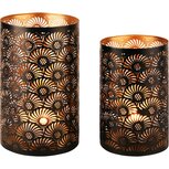 Dekoratief | Set 2 Waxinelichthouders 'Sunny Wheels', zwart/goud, metaal, 14x14x24cm | A228328 Dekoratief | Set 2 Waxinelichthouders 'Sunny Wheels', zwart/goud, metaal, 14x14x24cm | A228328