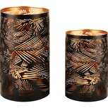 Dekoratief | Set 2 Waxinelichthouders 'Palm Leaves', zwart/goud, metaal, 14x14x24cm | A228331 Dekoratief | Set 2 Waxinelichthouders 'Palm Leaves', zwart/goud, metaal, 14x14x24cm | A228331