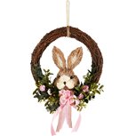 Dekoratief | Krans m/bunny, naturel/roze, naturel, 23x26x6cm | A230150 Dekoratief | Krans m/bunny, naturel/roze, naturel, 23x26x6cm | A230150