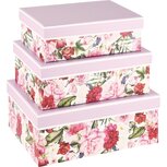 Dekoratief | Set 3 dozen rechthoek 'Fresh Flowers', roze/wit, 26x18x10cm | A230237 Dekoratief | Set 3 dozen rechthoek 'Fresh Flowers', roze/wit, 26x18x10cm | A230237