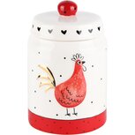 Dekoratief | Bewaarpot m/kipje, wit/rood, keramiek, 11x11x17cm | A230559 Dekoratief | Bewaarpot m/kipje, wit/rood, keramiek, 11x11x17cm | A230559