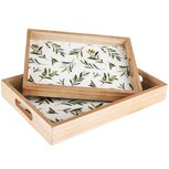 Dekoratief | Set 2 dienbladen 'Olives', groen/wit, hout, 30x22x4cm | A230664 Dekoratief | Set 2 dienbladen 'Olives', groen/wit, hout, 30x22x4cm | A230664