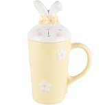 Dekoratief | Mok m/deksel m/bunny, geel/wit, dolomiet, 14x9x20cm | A230821 Dekoratief | Mok m/deksel m/bunny, geel/wit, dolomiet, 14x9x20cm | A230821