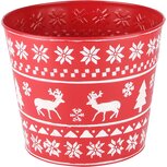 Dekoratief | Bloempot rond m/rendieren, wit/rood, metaal, 18x18x15cm | A235001 Dekoratief | Bloempot rond m/rendieren, wit/rood, metaal, 18x18x15cm | A235001
