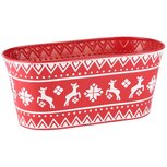 Dekoratief | Bloempot ovaal m/rendieren, wit/rood, metaal, 25x13x11cm | A235002 Dekoratief | Bloempot ovaal m/rendieren, wit/rood, metaal, 25x13x11cm | A235002
