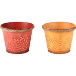 Dekoratief | Bloempot rond, rood/oranje, metaal, 13x13x11cm, set van 2 stuks | A235009 Dekoratief | Bloempot rond, rood/oranje, metaal, 13x13x11cm, set van 2 stuks | A235009