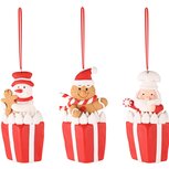 Dekoratief | Hanger sneeuwman/santa/cookie, rood/wit, klei, 6x2x10cm, set van 3 stuks | A235058 Dekoratief | Hanger sneeuwman/santa/cookie, rood/wit, klei, 6x2x10cm, set van 3 stuks | A235058