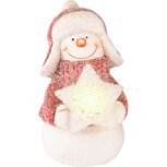 Dekoratief | Sneeuwman m/ster, wit/rood, keramiek, LED, 10x10x15cm | A235070 Dekoratief | Sneeuwman m/ster, wit/rood, keramiek, LED, 10x10x15cm | A235070