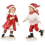 Dekoratief | Winterkindje m/schaatsen, rood/wit, resina, 11x6x19cm, set van 2 stuks | A235141 Dekoratief | Winterkindje m/schaatsen, rood/wit, resina, 11x6x19cm, set van 2 stuks | A235141