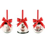 Dekoratief | Hanger bal/klokje, wit/rood, dolomiet, 9x9x10cm, set van 3 stuks | A235155 Dekoratief | Hanger bal/klokje, wit/rood, dolomiet, 9x9x10cm, set van 3 stuks | A235155