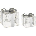 Dekoratief | Set 2 cadeautjes, zilver/glitter, rotan, LED, 20x20x20cm | A235181 Dekoratief | Set 2 cadeautjes, zilver/glitter, rotan, LED, 20x20x20cm | A235181