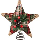 Dekoratief | Kerstboompiek ster, geruit, rood/groen, stof, 20x5x23cm | A235198 Dekoratief | Kerstboompiek ster, geruit, rood/groen, stof, 20x5x23cm | A235198
