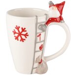 Dekoratief | Mok m/santa op ladder, wit/rood, keramiek, 13x9x10cm | A235200 Dekoratief | Mok m/santa op ladder, wit/rood, keramiek, 13x9x10cm | A235200