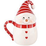 Dekoratief | Mok sneeuwman m/deksel, wit/rood, keramiek, 13x9x16cm | A235201 Dekoratief | Mok sneeuwman m/deksel, wit/rood, keramiek, 13x9x16cm | A235201