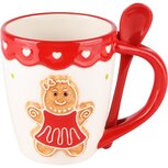 Dekoratief | Mok m/lepel m/cookie, dolomiet, wit/rood, 13x9x11cm | A235236 Dekoratief | Mok m/lepel m/cookie, dolomiet, wit/rood, 13x9x11cm | A235236