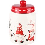 Dekoratief | Bewaarpot m/gnoompjes, dolomiet, wit/rood, 11x11x17cm | A235238 Dekoratief | Bewaarpot m/gnoompjes, dolomiet, wit/rood, 11x11x17cm | A235238