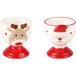Dekoratief | Eierdopje santa/rendier, dolomiet, wit/rood, 6x6x6cm, set van 2 stuks | A235245 Dekoratief | Eierdopje santa/rendier, dolomiet, wit/rood, 6x6x6cm, set van 2 stuks | A235245