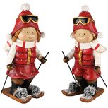 Dekoratief | Winterkindje op ski's, rood/wit, resina, 7x7x17cm, set van 2 stuks | A235284 Dekoratief | Winterkindje op ski's, rood/wit, resina, 7x7x17cm, set van 2 stuks | A235284